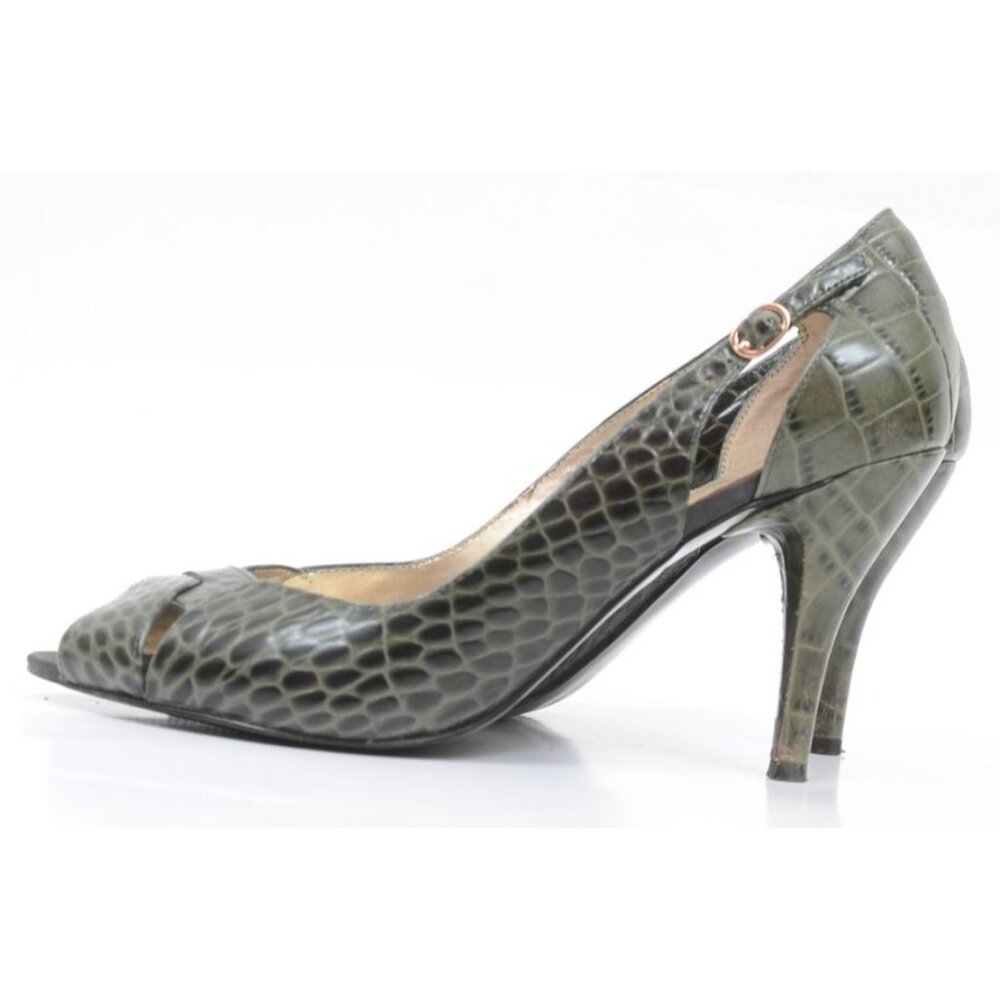 Nine West Brightgirlo Green Leather Alligator Print Peep Toe Heel Pump Size 8M - Picture 5 of 9